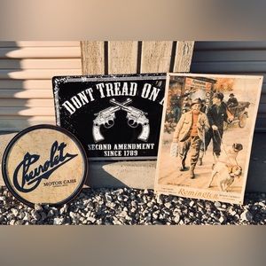 COPY - Three Metal Signs, Cheap! Chevy, 2nd Amendment, & Remington